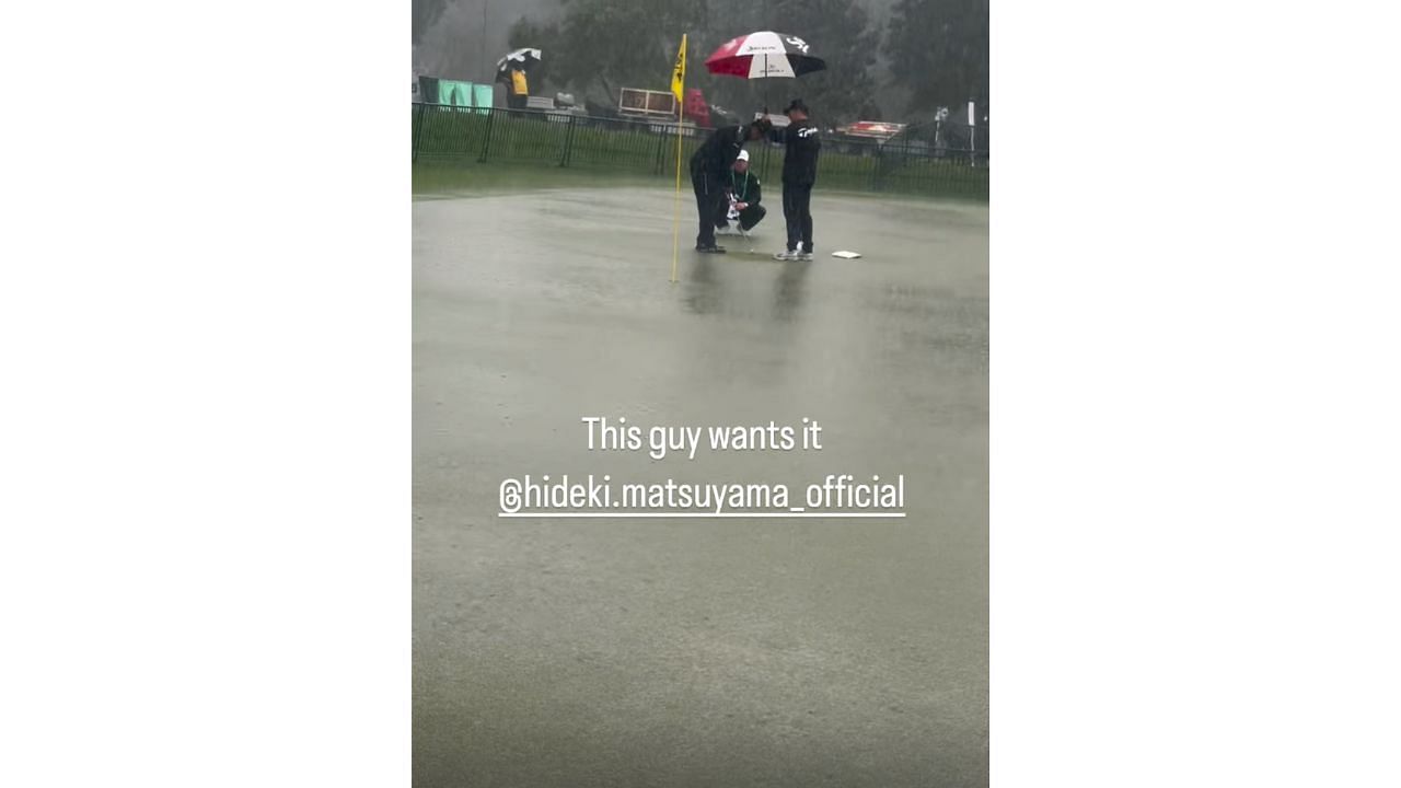 Hideki Matsuyama was practicing a lot during hard rain (Instagram/austin_eckroat)